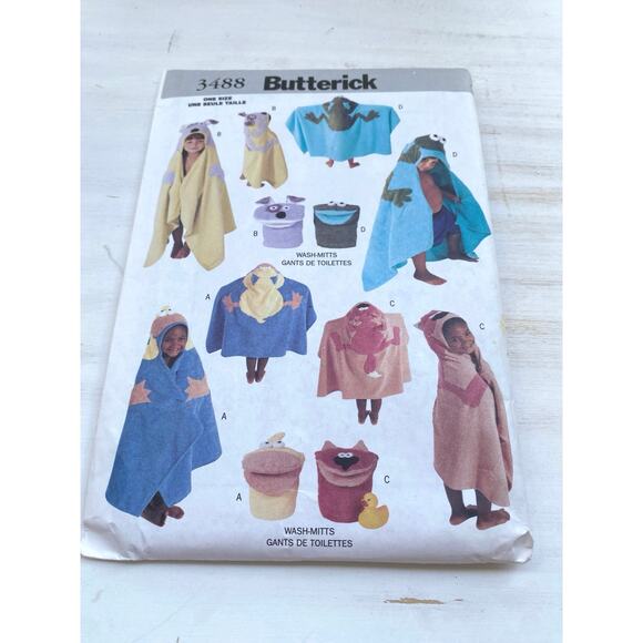 Butterick Vintage 3488 Childrens' Bath Towels Wash Mitt Uncut Sew Pattern UC FF - Picture 1 of 3
